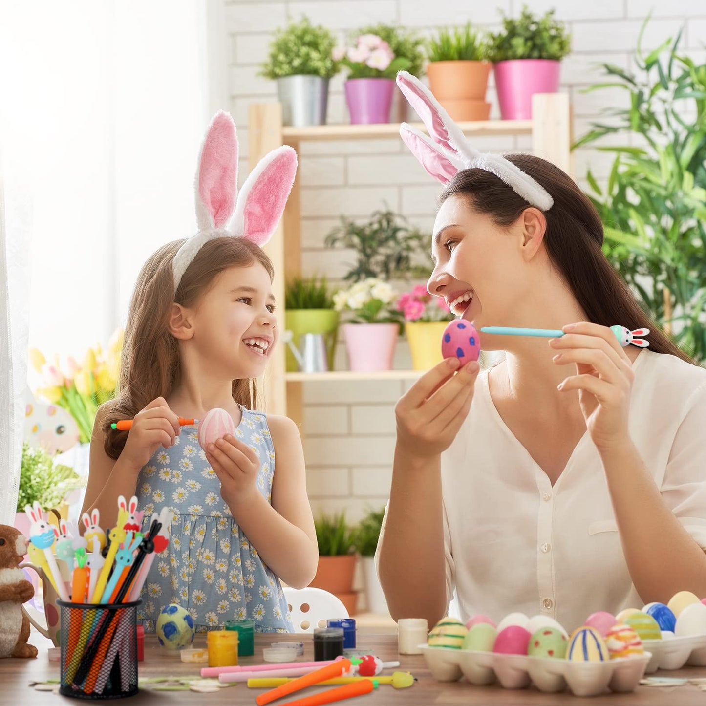 Tinlade 200 Pcs Easter Pen Bulk Bunny Rabbit Gel Ink Pens Easter Gifts 0.5mm Ink Cute Carrot Kawaii