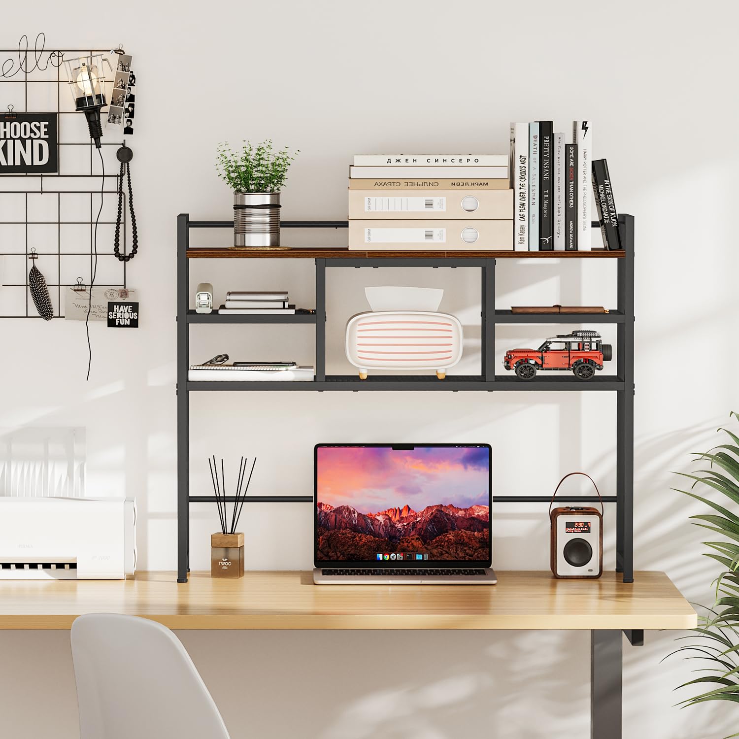 Snughome Desk Shelf, 38.6" Desktop Bookshelf, Desk Hutch Dorm, Countertop Storage Hutch with 5