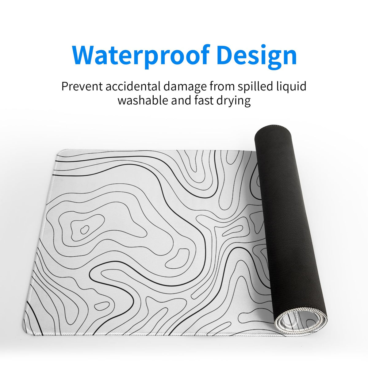Topographic Contour White Gaming Mouse Pad XL Geographic Map Lines Extended Big Large Desk Mat