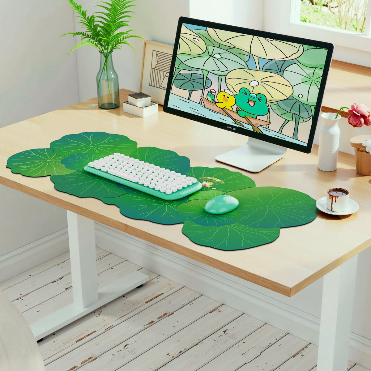 HAOCOO Frog Scalloped Desk Mat, Non-Slip Large Mouse Pad for Office(Green)