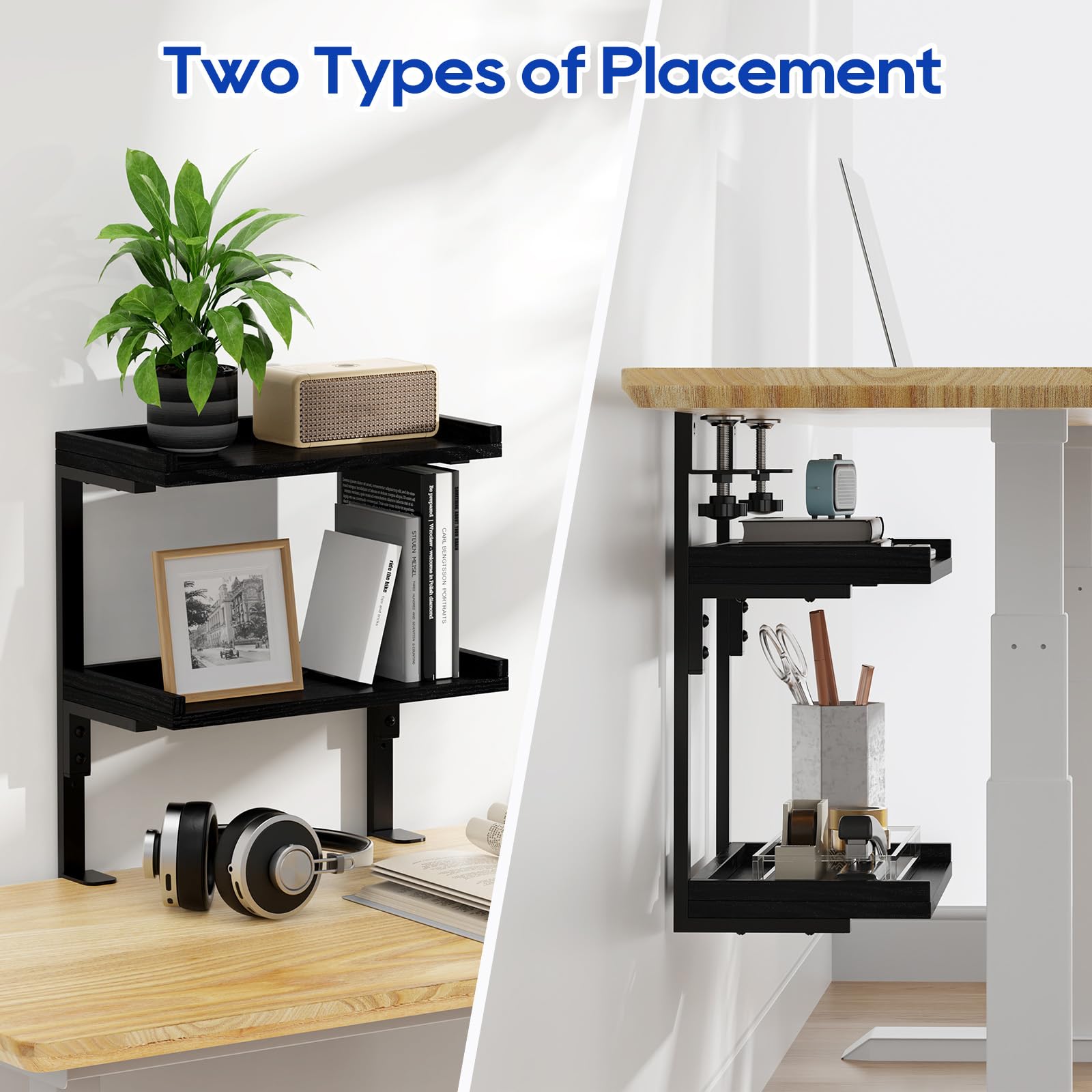 ART-GIFTREE Clamp On Desk Shelf 2-Tier, 12.6 inche Wood Shelving Unit for Office Desk/Gaming