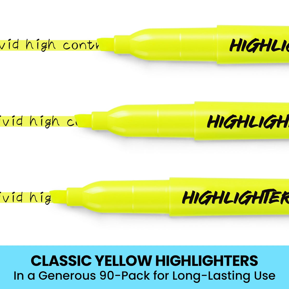 Taja 90 Pack Highlighters, Yellow, Chisel Tip with No Bleed Ink