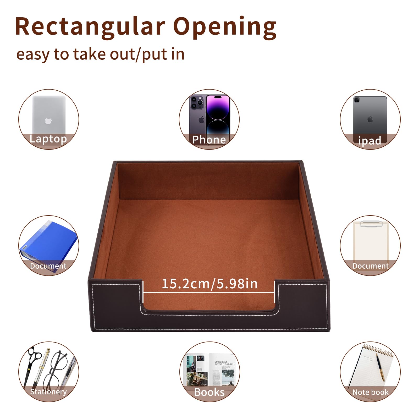 Leather Letter Tray, Office Supplies Desk Organizer for Mail Paper Files Magazines Jewelry