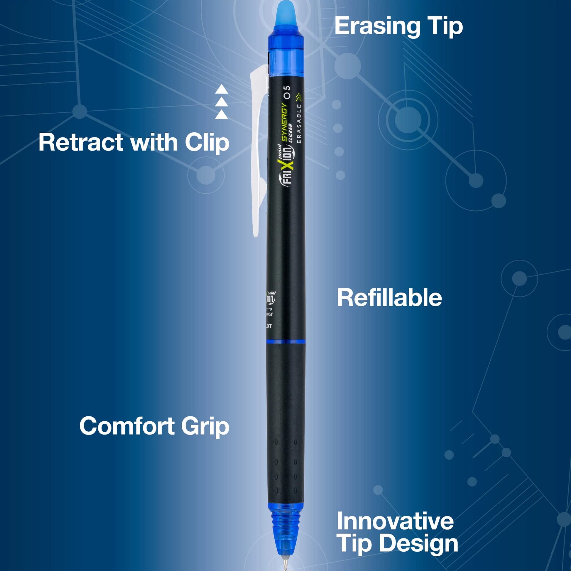 PILOT FriXion Synergy Clicker Erasable Gel Ink Pens, Extra Fine Point, Blue Ink, 8-pack (17849)