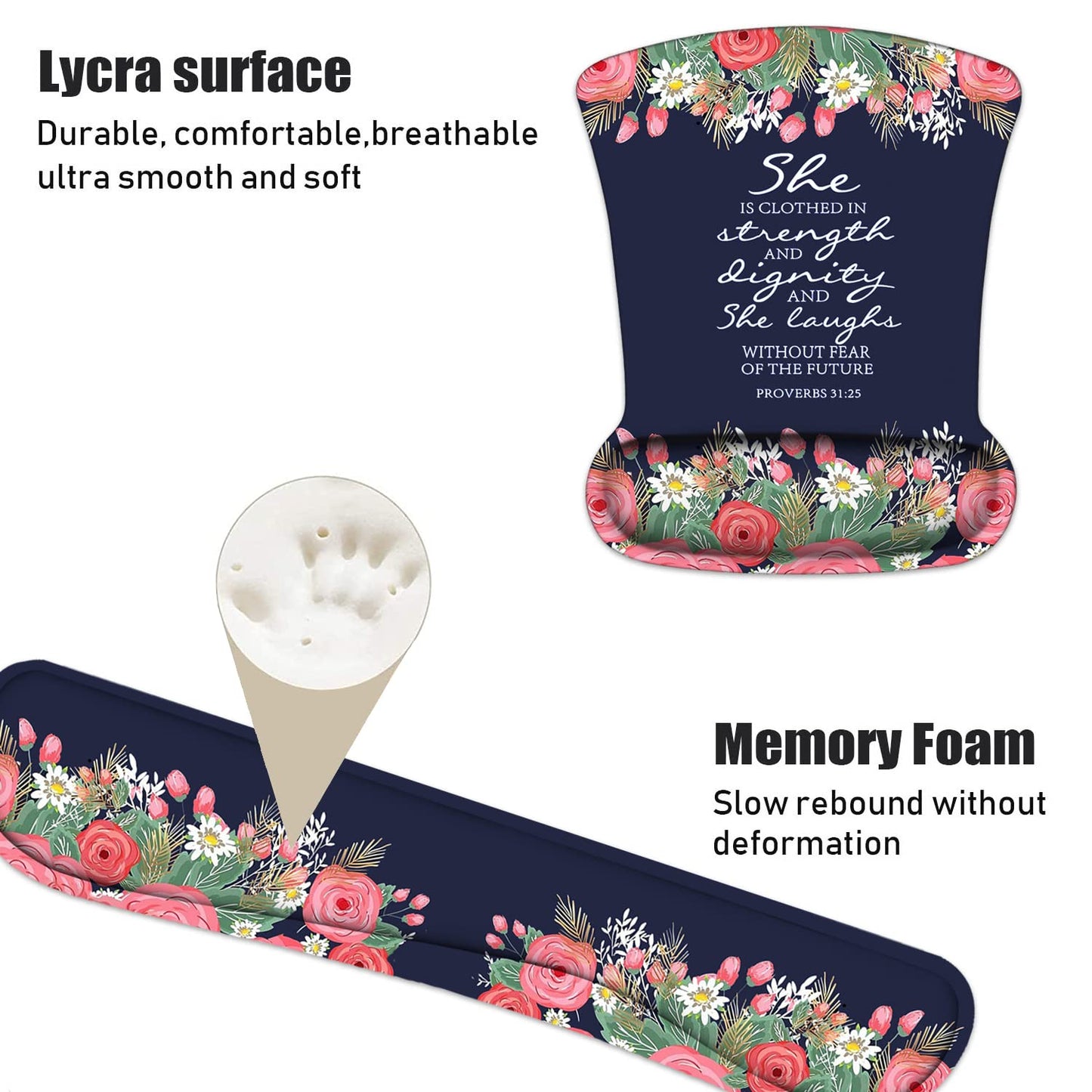 Keyboard Wrist Rest and Mouse Pad Wrist Support Set with Coasters, Floral Quote Bible Verses