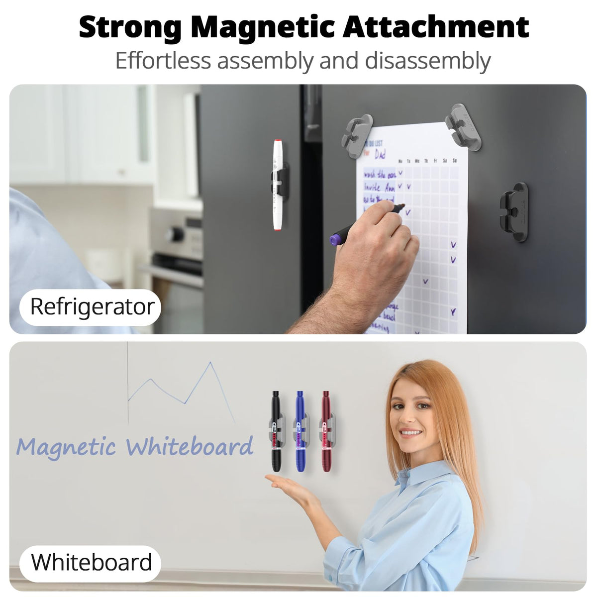 OUTXE 10-Pack Magnetic & Adhesive Pen Holder with Dual Slots - Easy Organize & Access Pencil, Pen