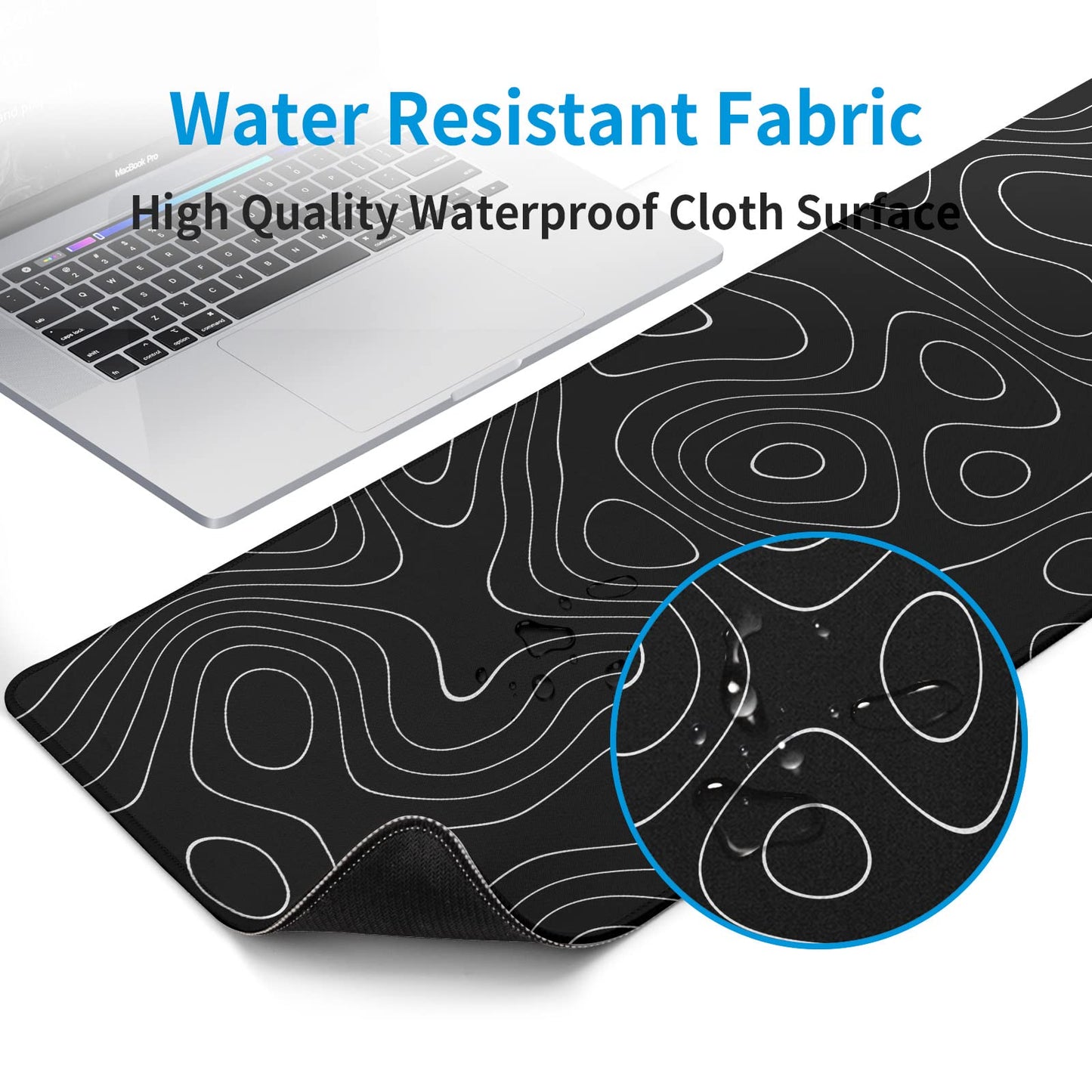 Llzdeuan Large Topographic Map Gaming Mouse Pad for Desk Black Desk Pad with Non-Slip Rubber Base