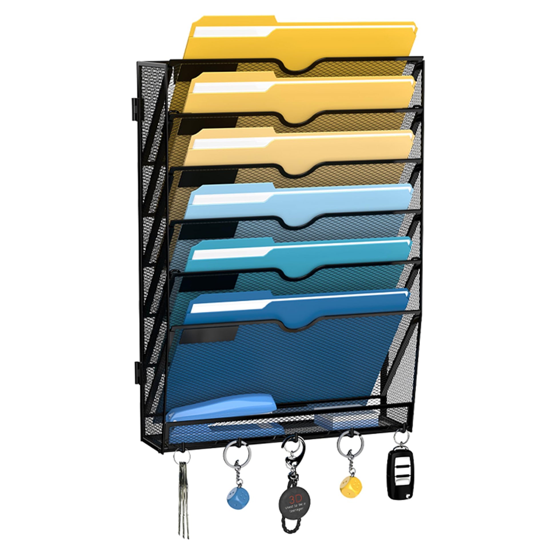 7-Tier Hanging Wall File Organizer with Hooks for Office Organization