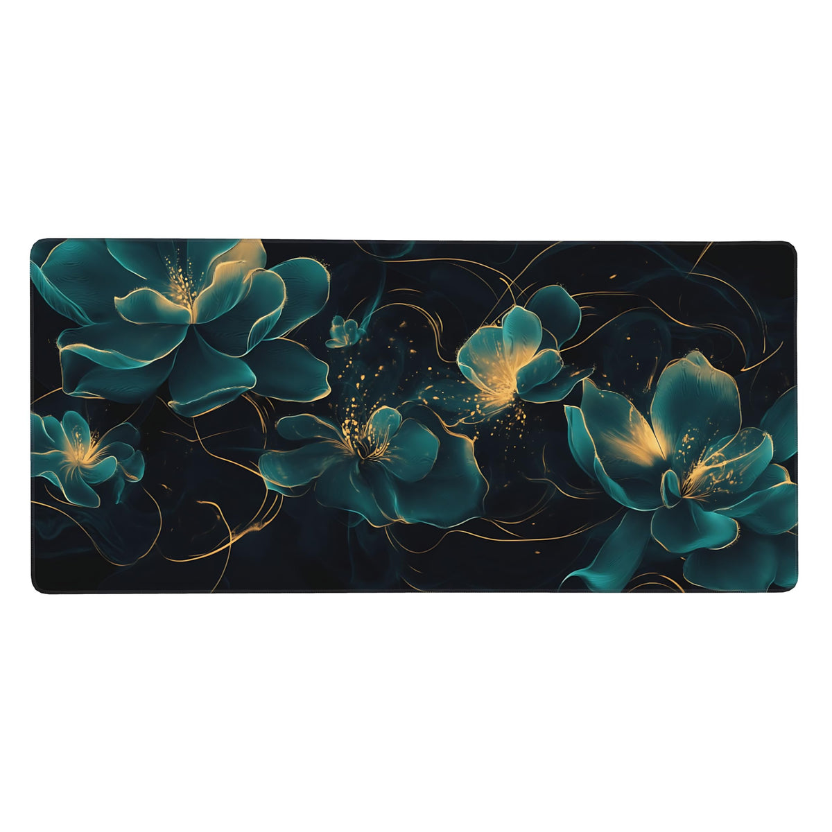 Floral Aesthetic Lotus Large Mouse Pad, Deep Blue Modern Desk Mat with Anti-Slip Base & Stitched