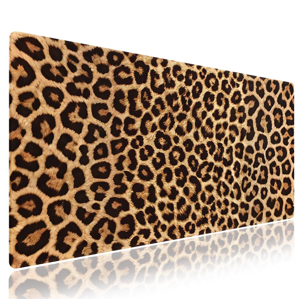 Retro Leopard Print Large Mouse Pad, Vintage Animal Skin Grain Desk Mat