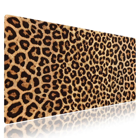 Retro Leopard Print Large Mouse Pad, Vintage Animal Skin Grain Desk Mat