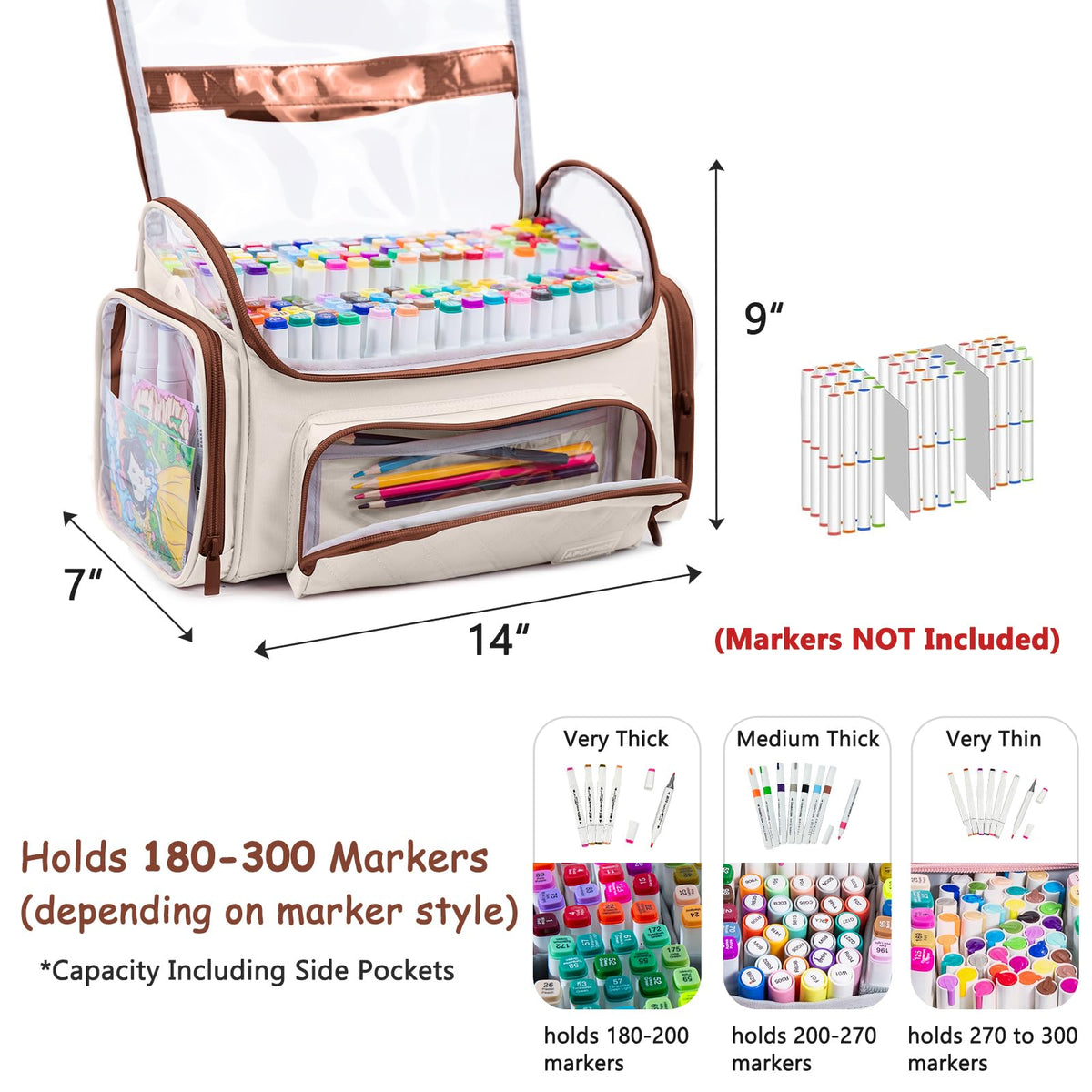 Large Marker Case for 200-300 Markers, Marker Organizer Bag,Pen Storage