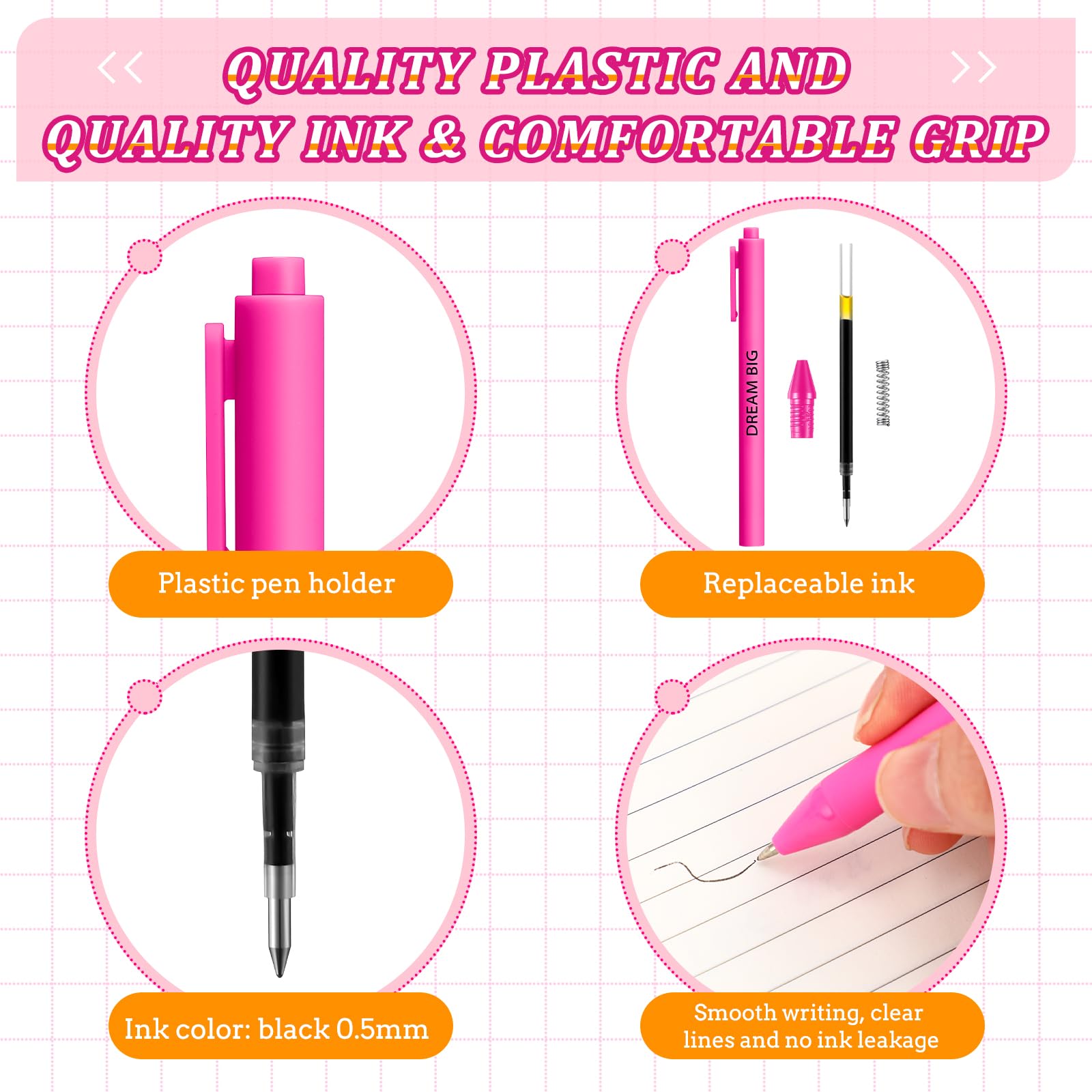 Crtiin 50 Pcs Inspirational Pens Bulk Powder Colors, Motivational