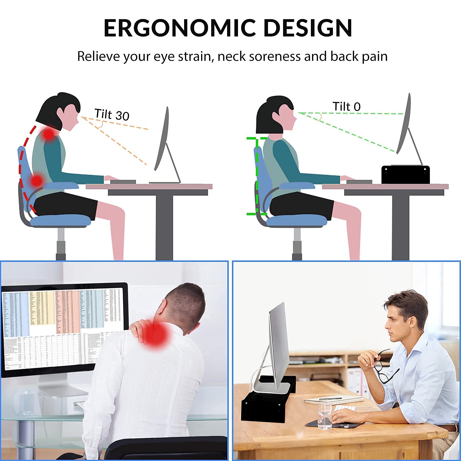 KINLINK Solid Wood Monitor Stand Riser, Monitor Riser with 2 Adjustable Height, 15.8 inch Computer