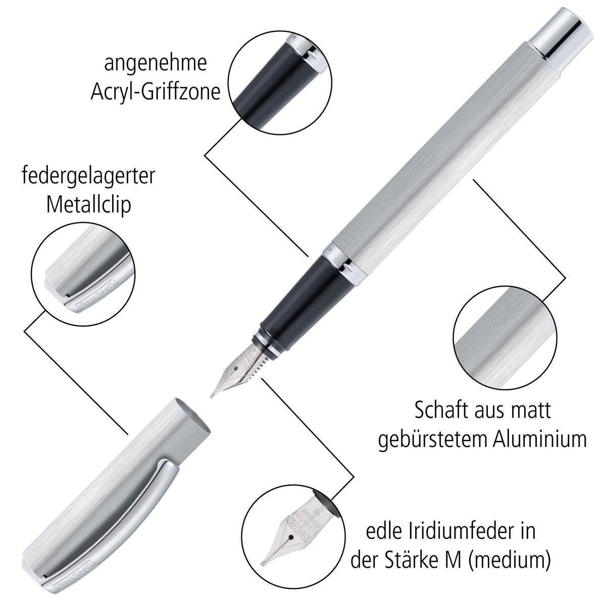 Germany Online Vision - Classic, Silver Fountain Pen with Medium Nib