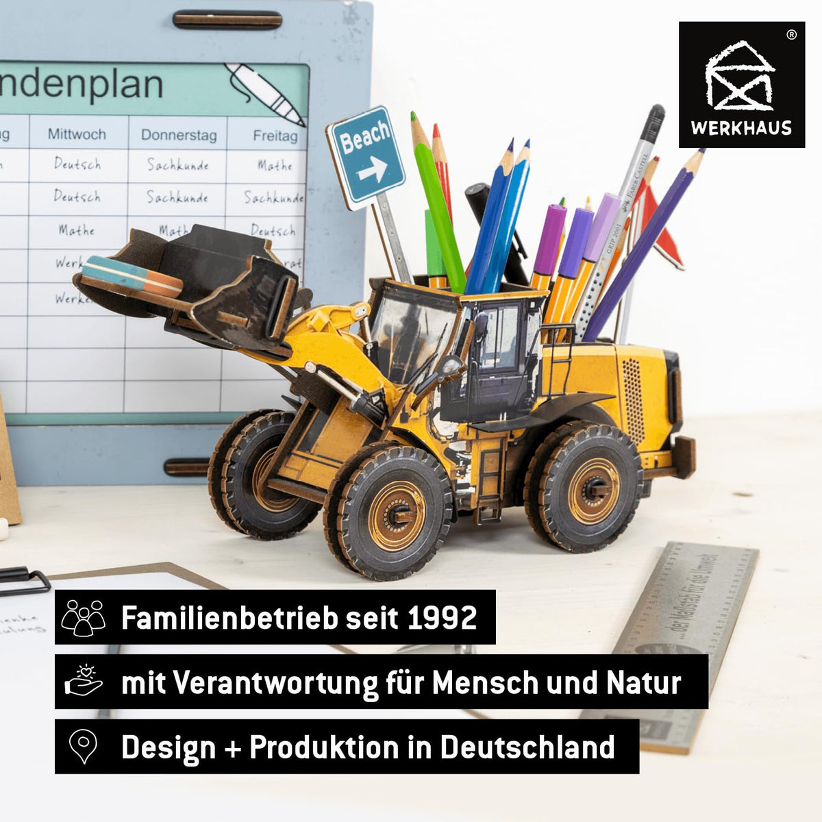 Werkhaus Design + Produktions GmbH Pencil Box Wheel Loader 15 x 11 x 29 cm