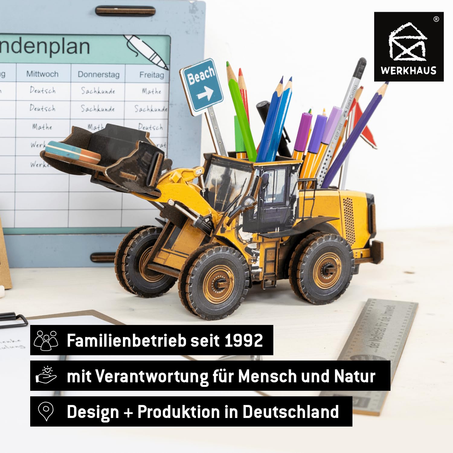 Werkhaus Design + Produktions GmbH Pencil Box Wheel Loader 15 x 11 x 29 cm