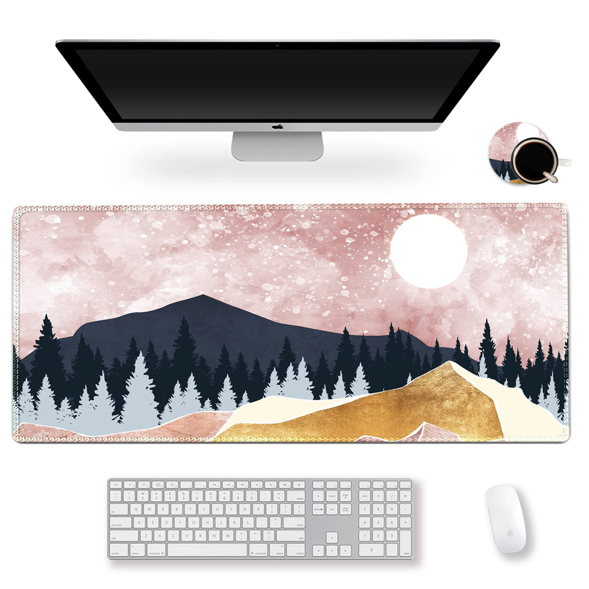 ARTSO Large Gaming Mouse Pad with Stitched Edges, XXL Extended Keyboard Mat Long Mousepad Desk