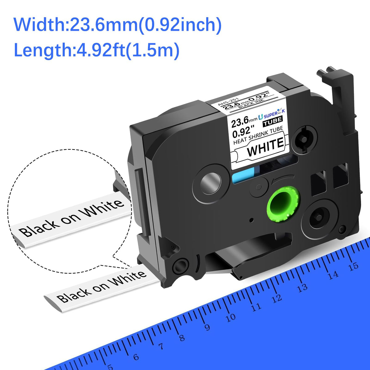 USUPERINK 2 Pack Compatible for Brother Ptouch HSe-251 HSe251 HS-251 HS251 AHS-251 23.6mm 1 inch
