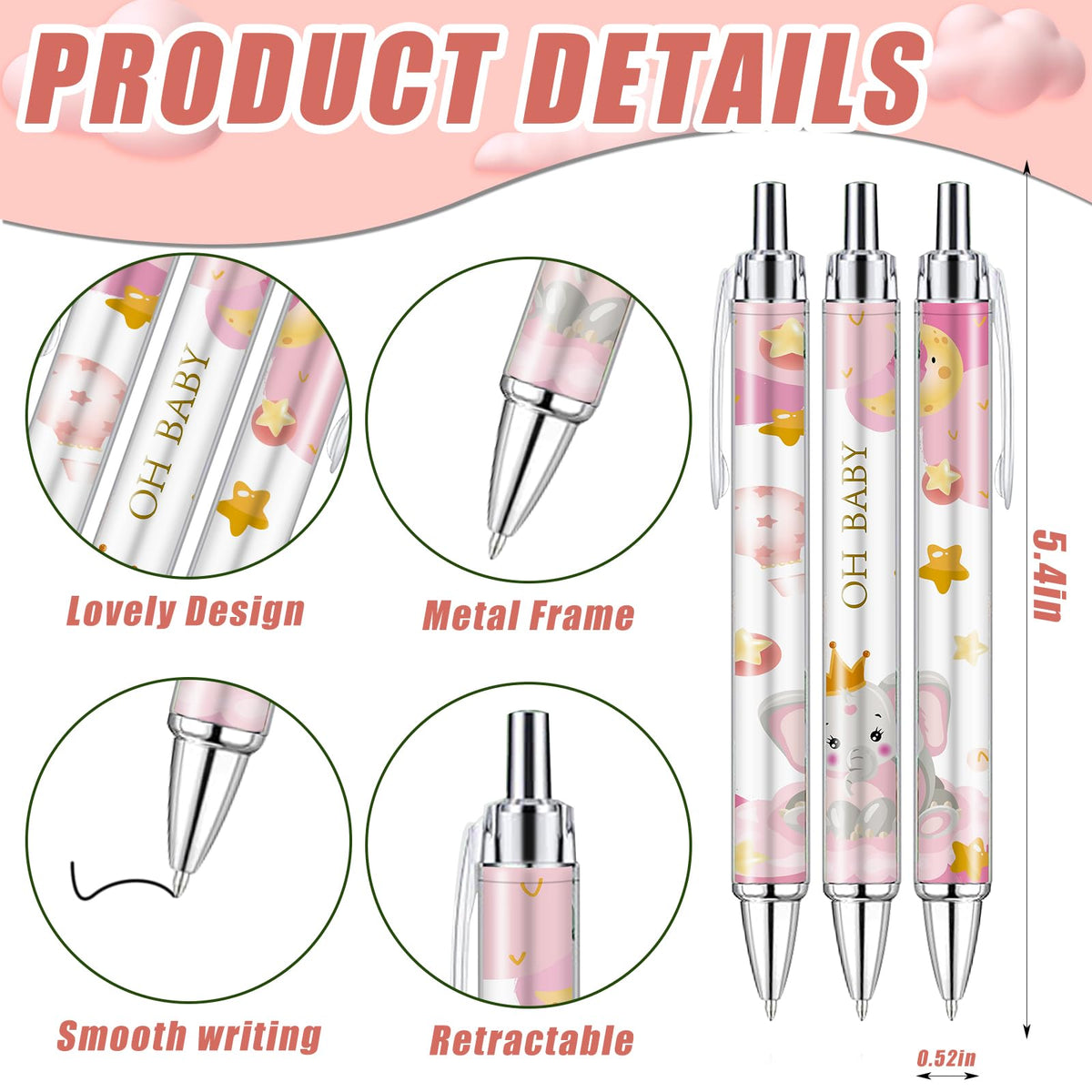 EYNDYN 145 Pieces Baby Shower Favors for Guest Pink Elephant Ballpoint Pens and Keychains Gifts for