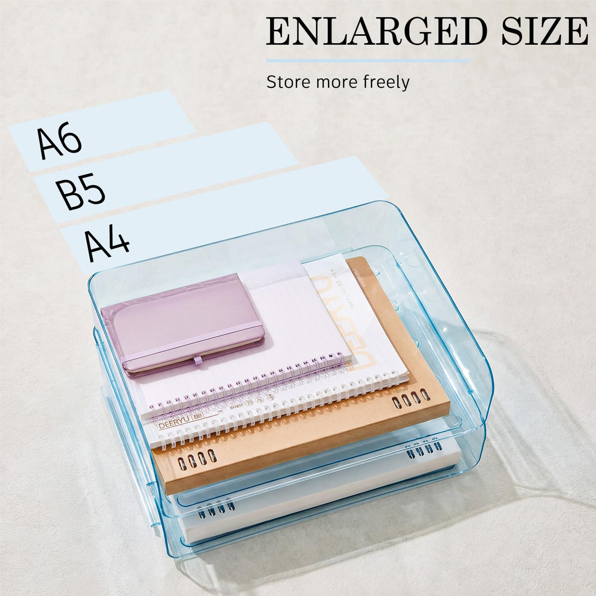 Harloon 4 Tier Clear Blue Acrylic Paper Organizer Letter Tray, Aesthetic Stackable Desk File