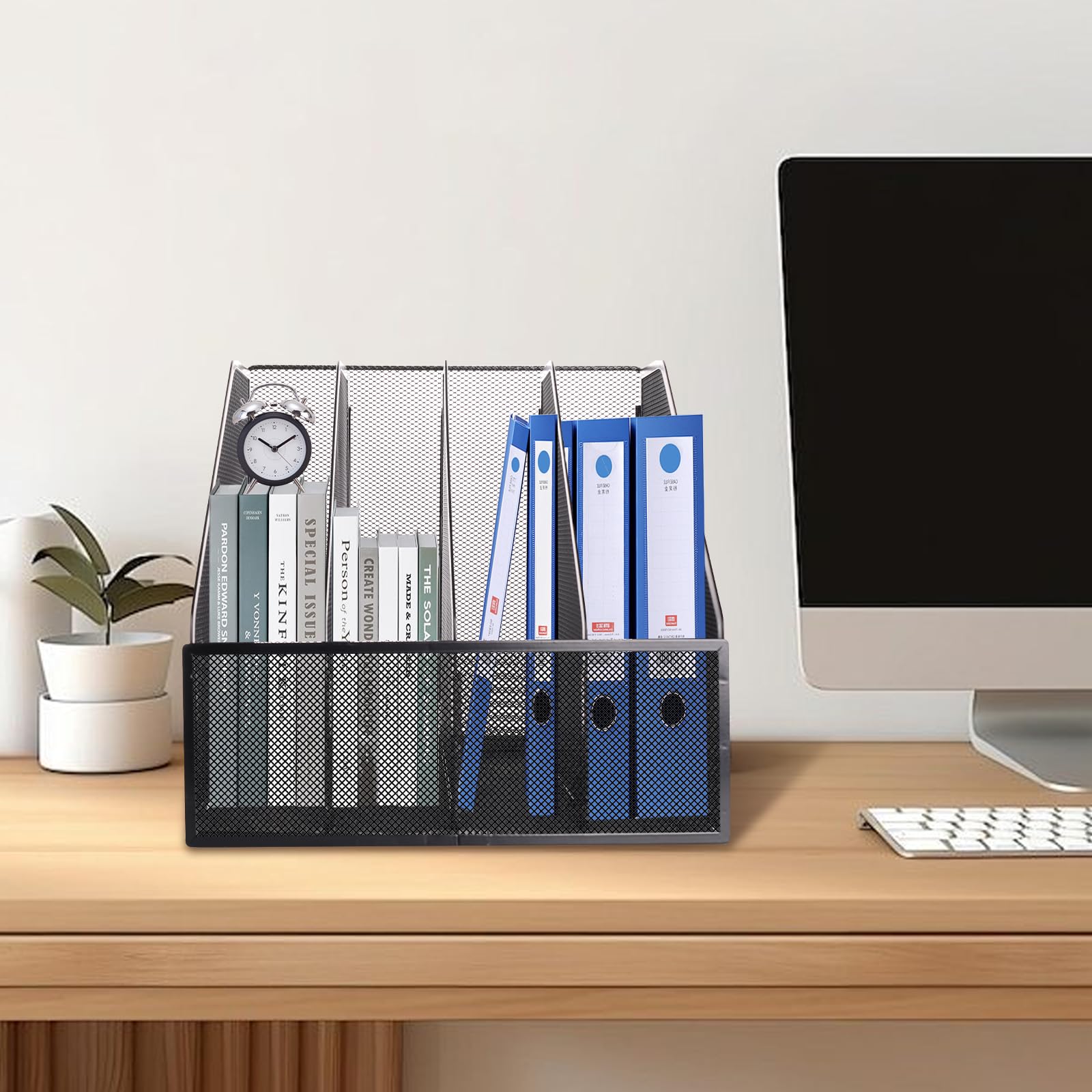 HMXLJJY Mesh Metal A4 Magazine File Holder, Desktop 4 Sections Document Holder Office File Storage