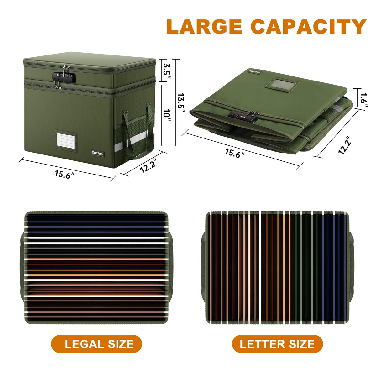 DocSafe File Box with Lock,Multi-Layer Fireproof Document Box Collapsible File Storage Organizer