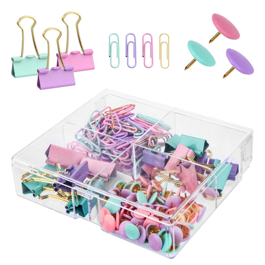 Creechwa Paper Clips and Binder Clips Push Pin Set, Assorted Size Clip