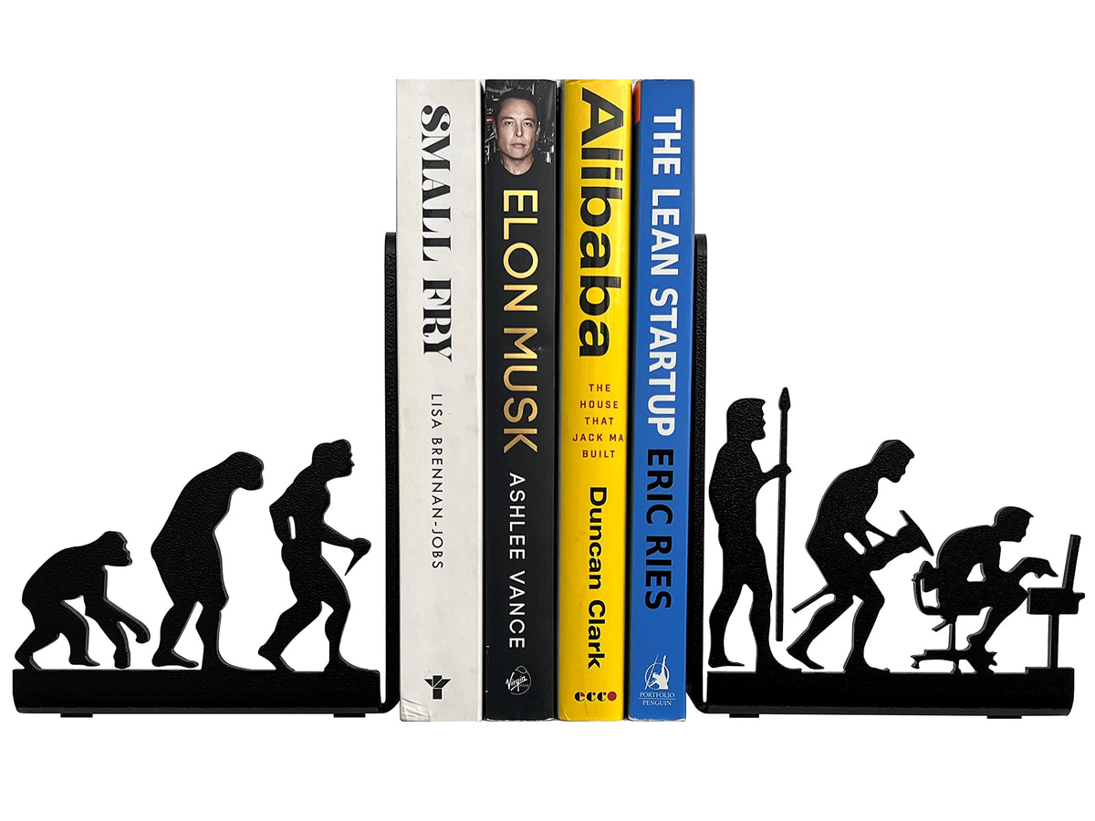 HeavenlyKraft Human Evolution Decorative Metal Bookends for Heavy Books and Library