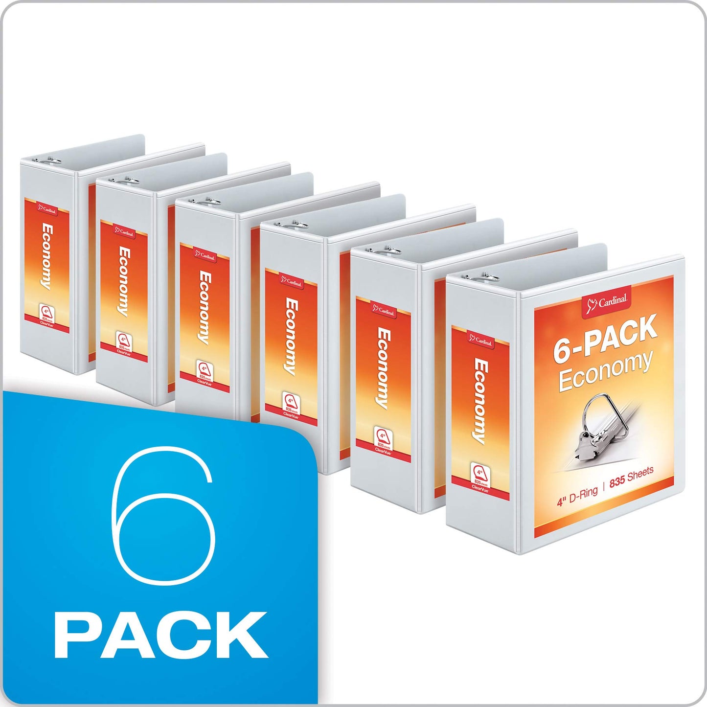 Cardinal Economy 3-Ring Binders, 4", Slant-D Rings, Holds 835 Sheets, ClearVue Presentation View
