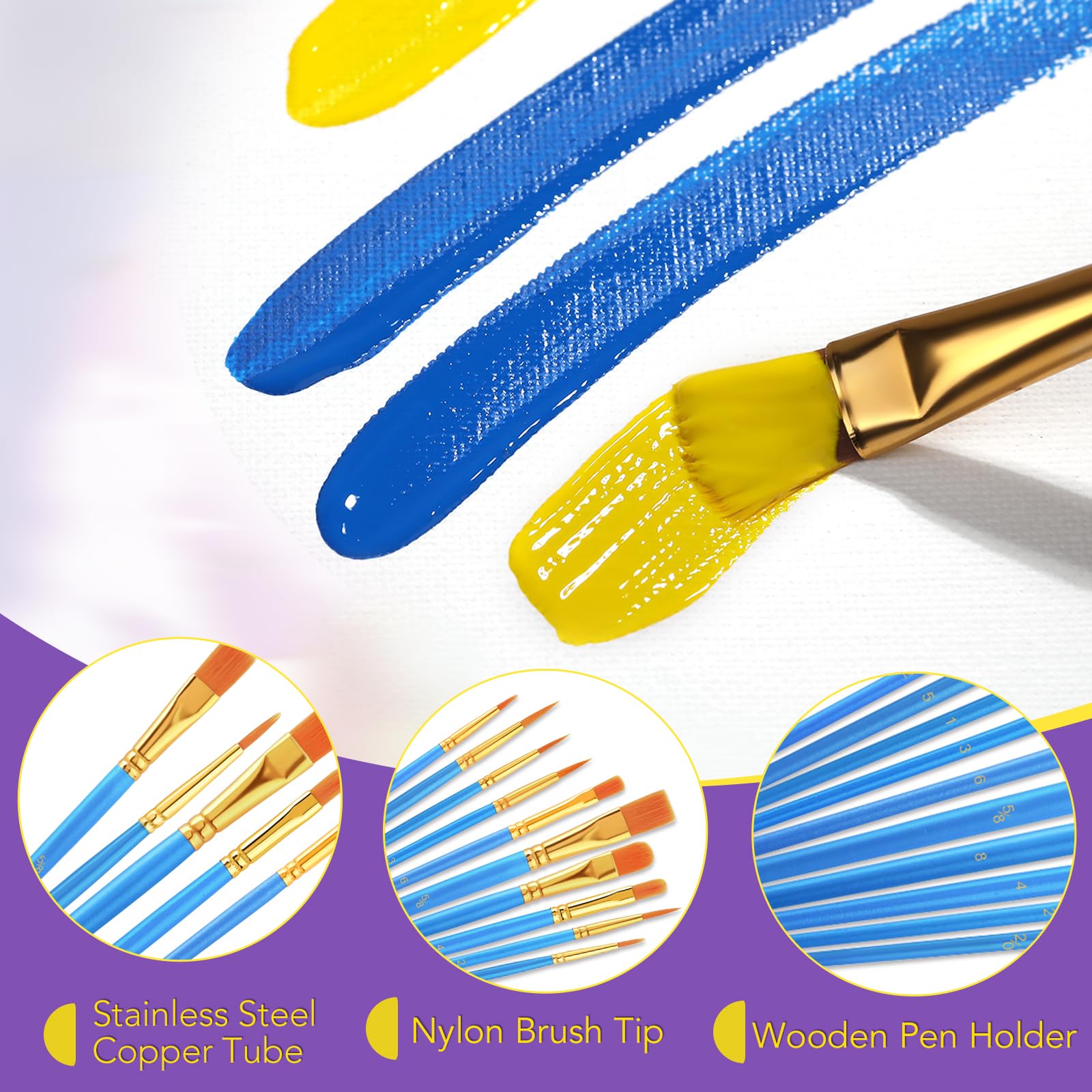 AROIC Acrylic Paint Brush Set, 12pack/120pcs Nylon Hair Paint Brushes
