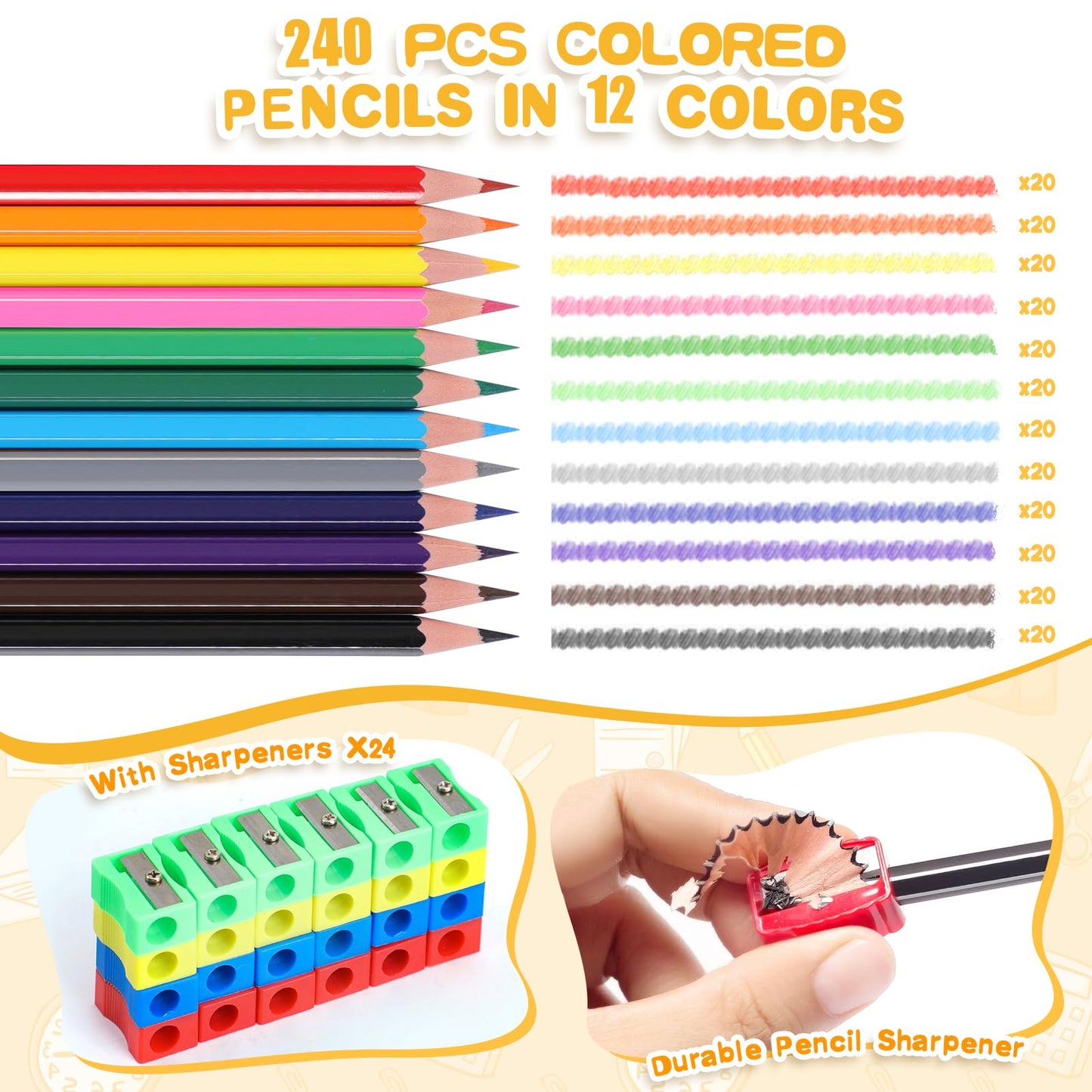 240 Packs Colored Pencils Bulk Classroom, Colored Pencils for Kids 12 Color