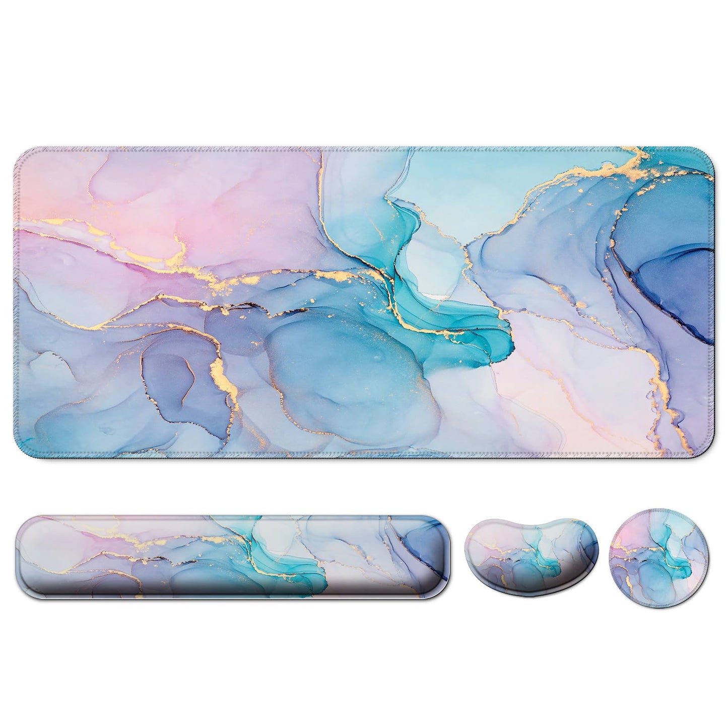 4 in 1 Mouse Pad and Keyboard Wrist Rest,Large Desk Mat,Coaster Set-Marble