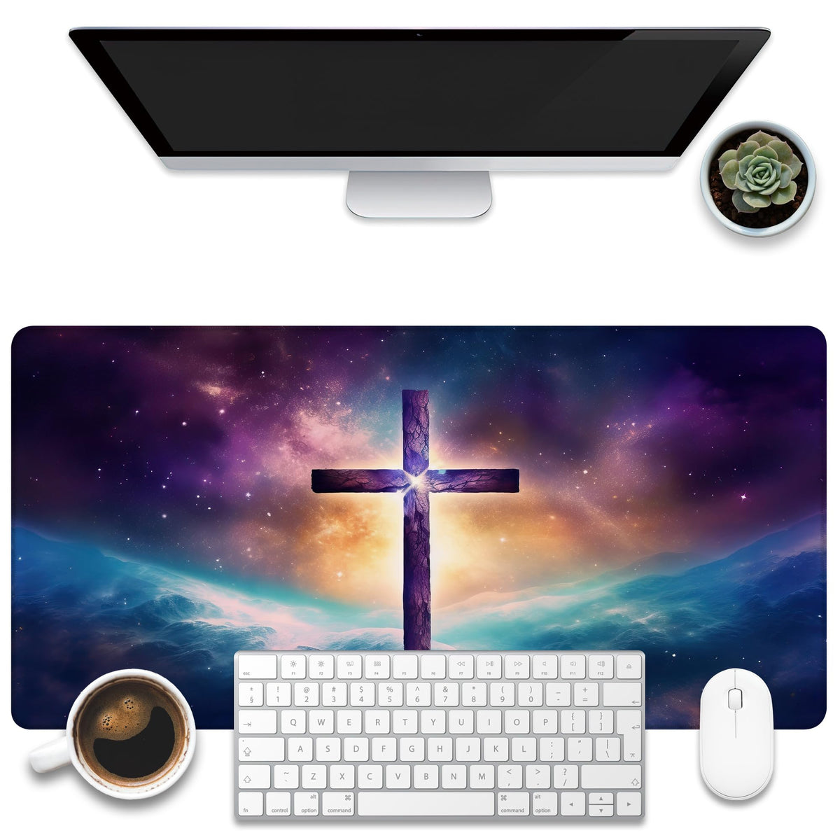 KOAIWPAE Large Gaming Mouse Pad, Jesus Cross Abstract Galaxy Cosmic Desk Pad, 31.5"x15.7" Extended