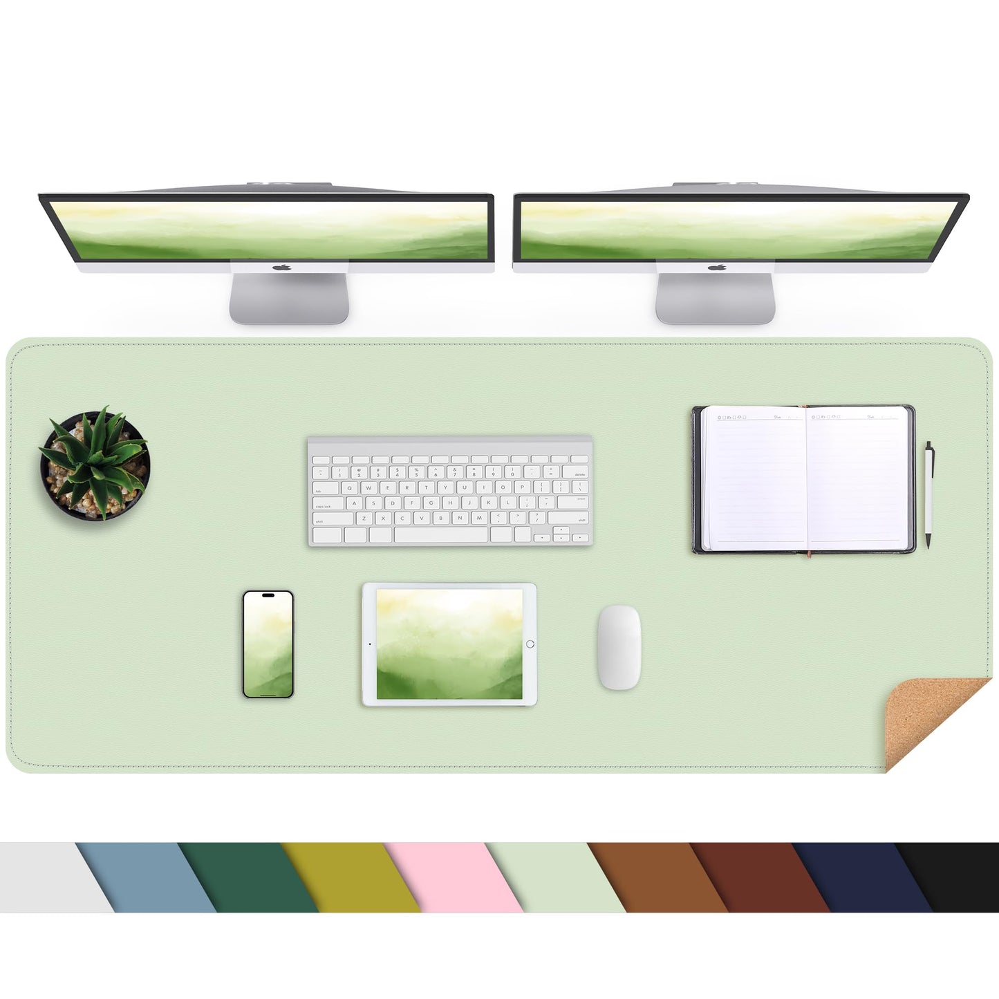 AFIING Leather Desk Pad Protector, Large Desk Mat with Natural Cork & PU Leather, Mouse Pad