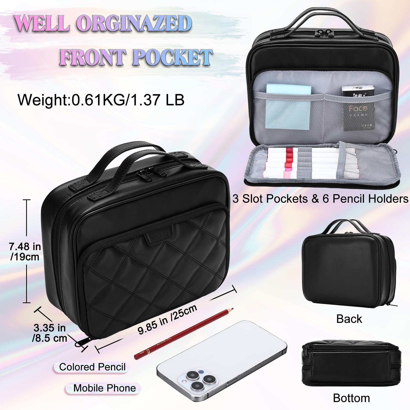 VX VONXURY Pencil Case, Large Capacity Pencil Pouch Portable Cosmetic Bag with 2 Detachable Layers