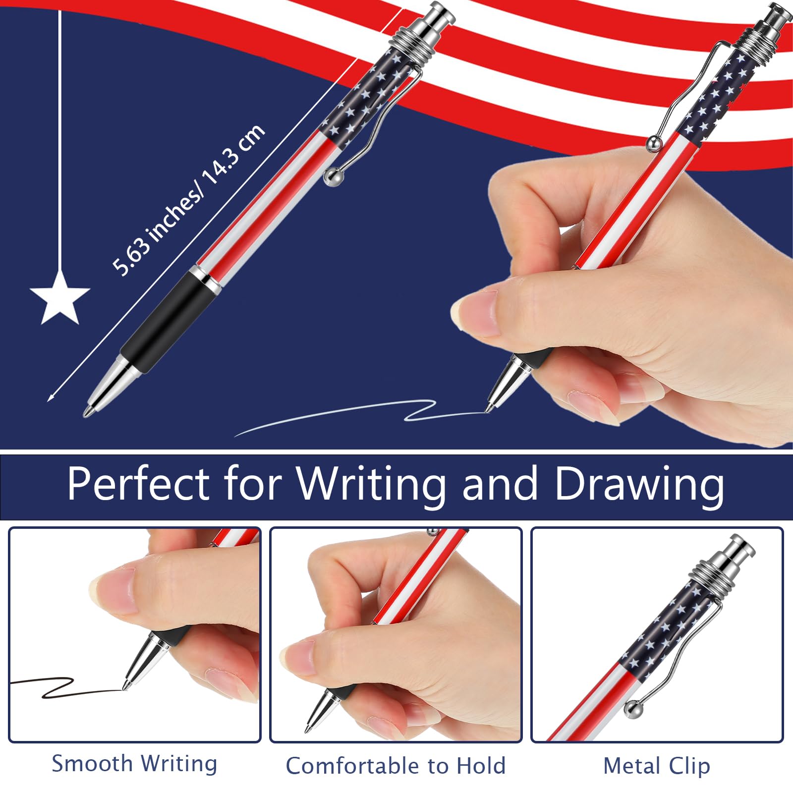 Tenare 32 Pcs American Flag Ballpoint Pen USA Patriotic Themed 1.0 mm Independence Day 250th