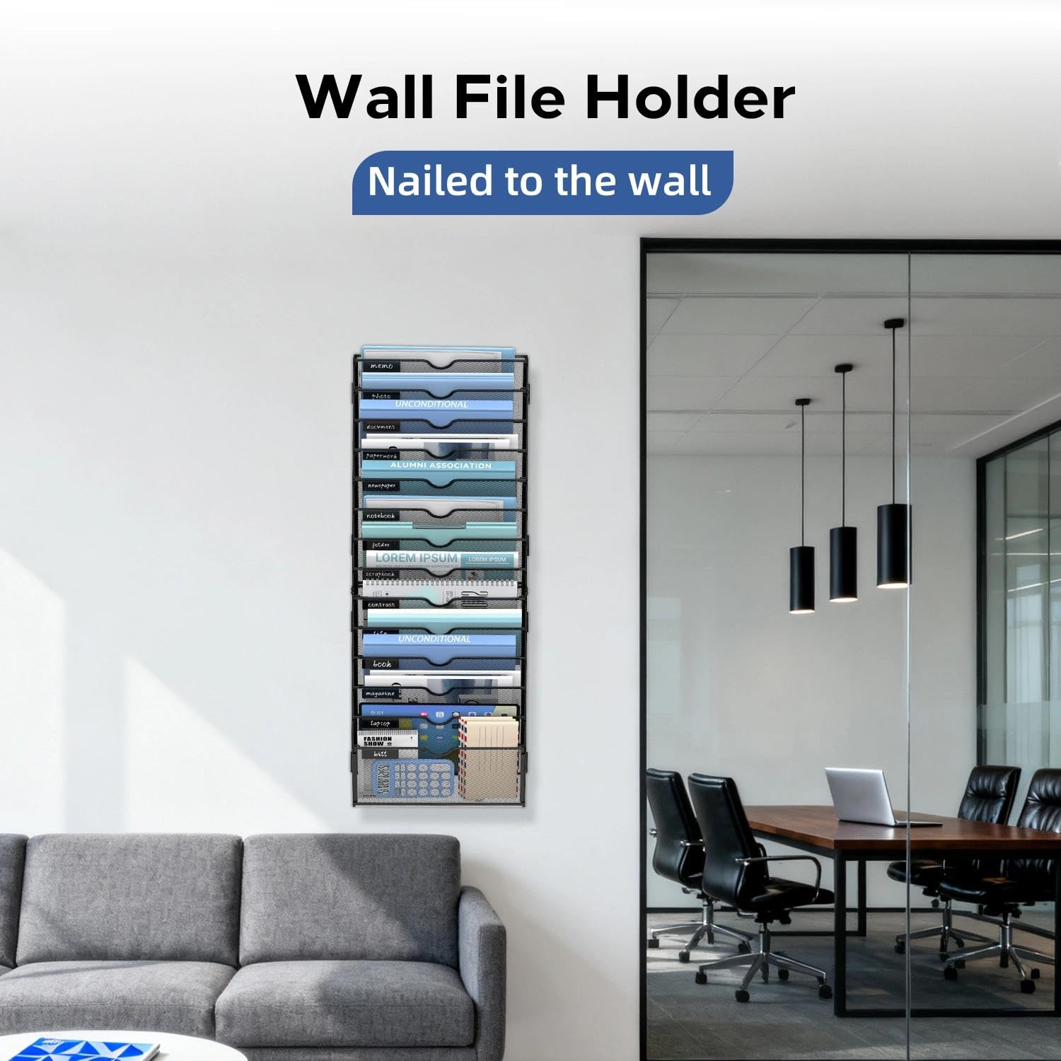 JMHUD 14-Tier Wall File Organizer and Hanging File Organizer, Black