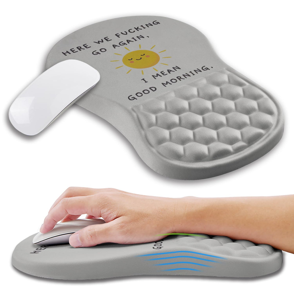 Kuosgm Ergonomic Mouse Pad Wrist Support with Memory Foam Massage Bulge, Carpal Tunnel Pain Relief