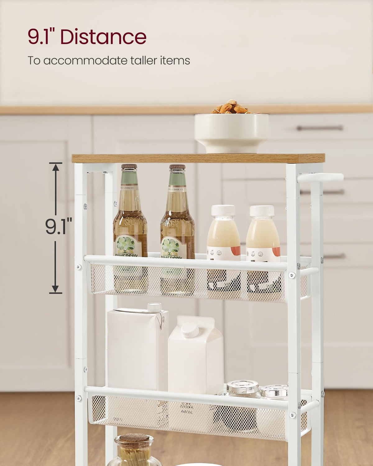 VASAGLE 4-Tier Slim Rolling Storage cart with Wheels, 5.1 Inches, Metal