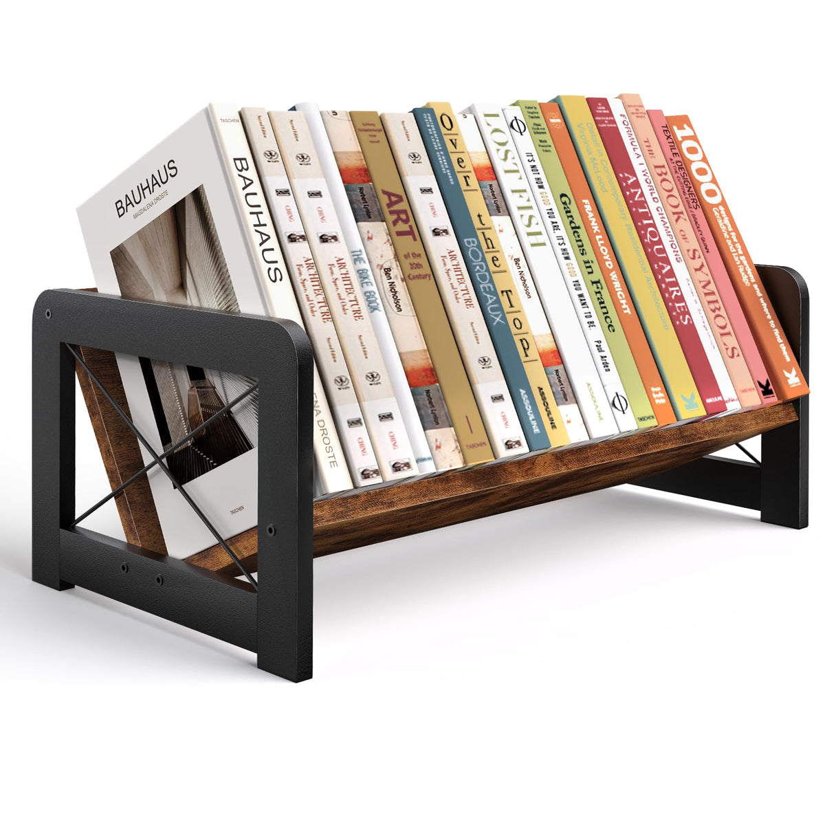 ELITEROO Desktop Bookshelf Organizer, Wood Slanted Desk Bookshelf, Small Tabletop Book Rack