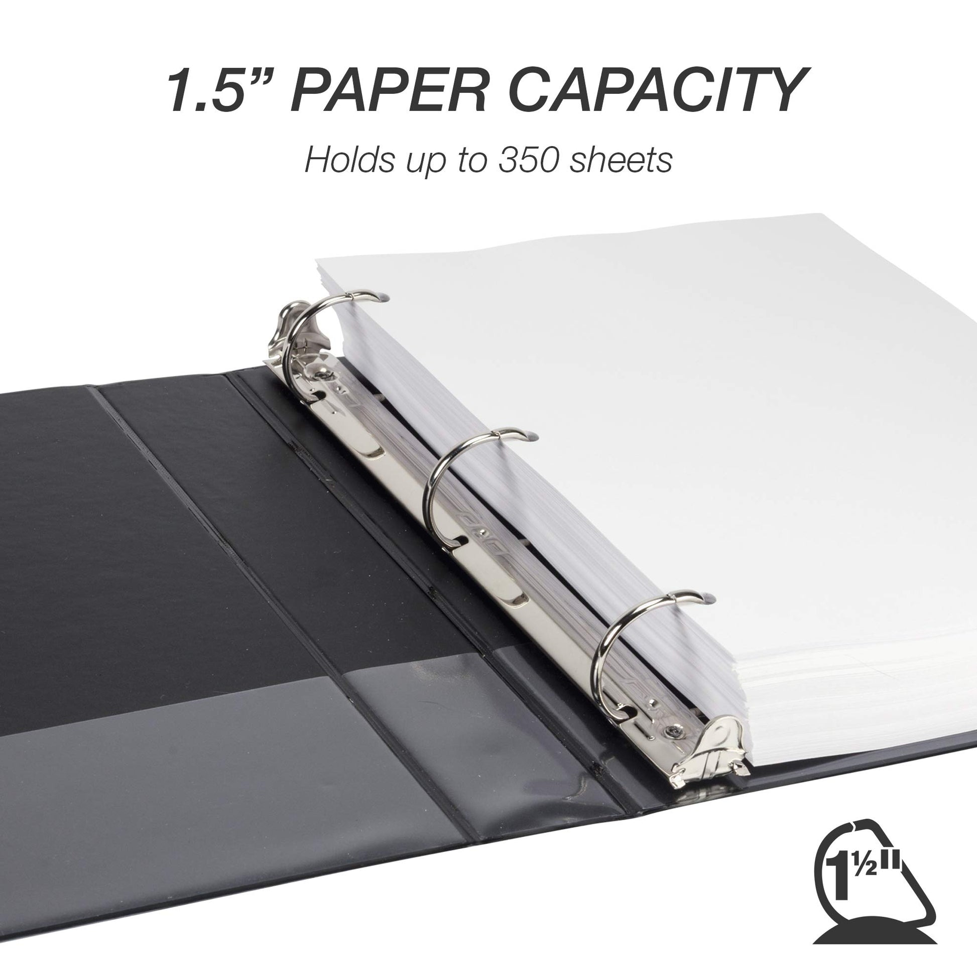 Samsill Durable 1.5 inch 3 Ring Binder, D Ring Binder, 100% Recycled Chipboard, Black, 4 Pack