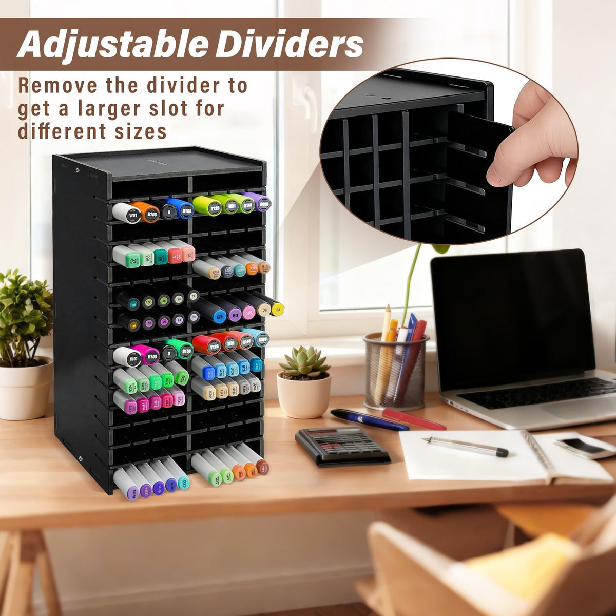 Yrangee Marker Organizer,120 Slots Marker Storage with Divider,Black