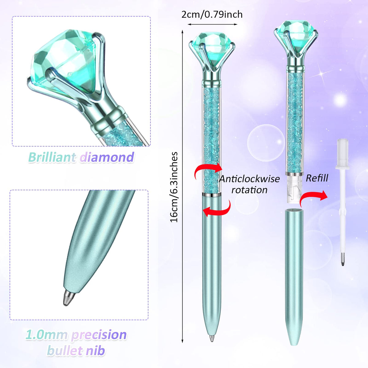 Mimorou 48 Pcs Diamond Pens with Crystal Retractable 1.0 mm, Stylish Style