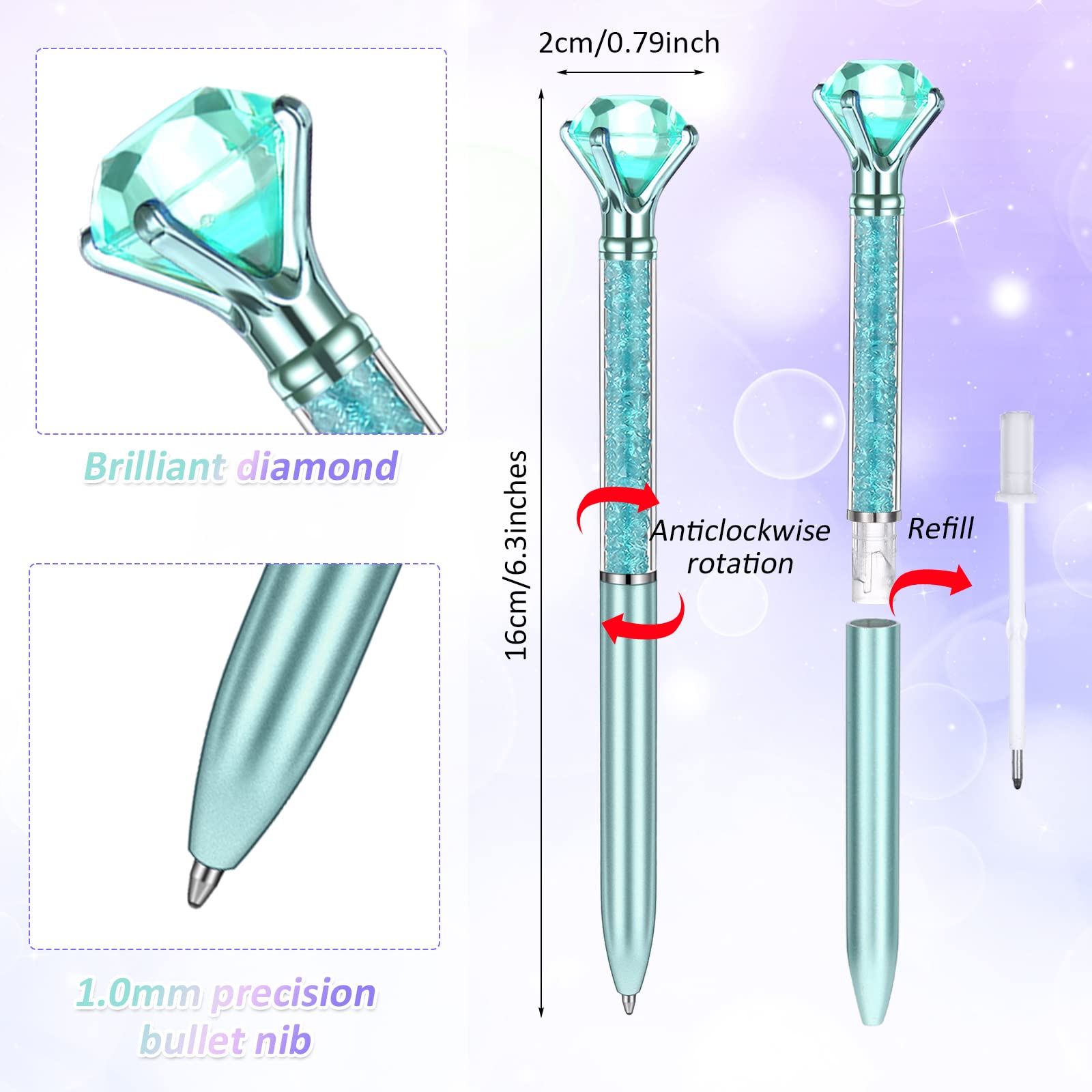 Mimorou 48 Pcs Diamond Pens with Crystal Retractable 1.0 mm, Stylish Style