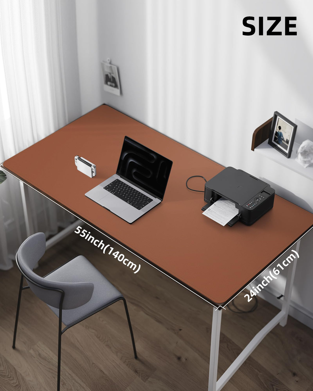 AFIING Large Desk Mat 55" x 24" - PU Leather Desk Pad Protector, Waterproof Non-Slip Extended Mouse