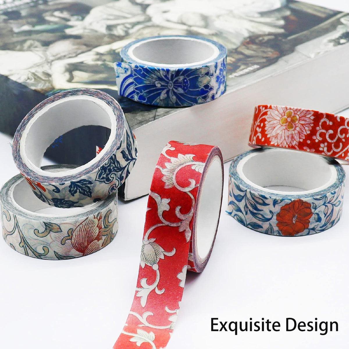 Berkin Arts 12 Rolls Art Floral Designs Washi Tape Set - 15 mm Wide Decorative Adhesive Masking