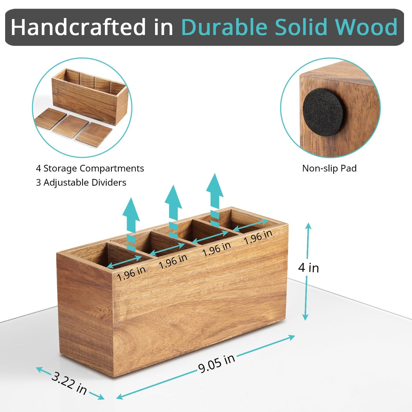 Bivvclaz Pencil Pen Holder for Desk, Acacia Wood Office Desk Organizers and Accessories with 4