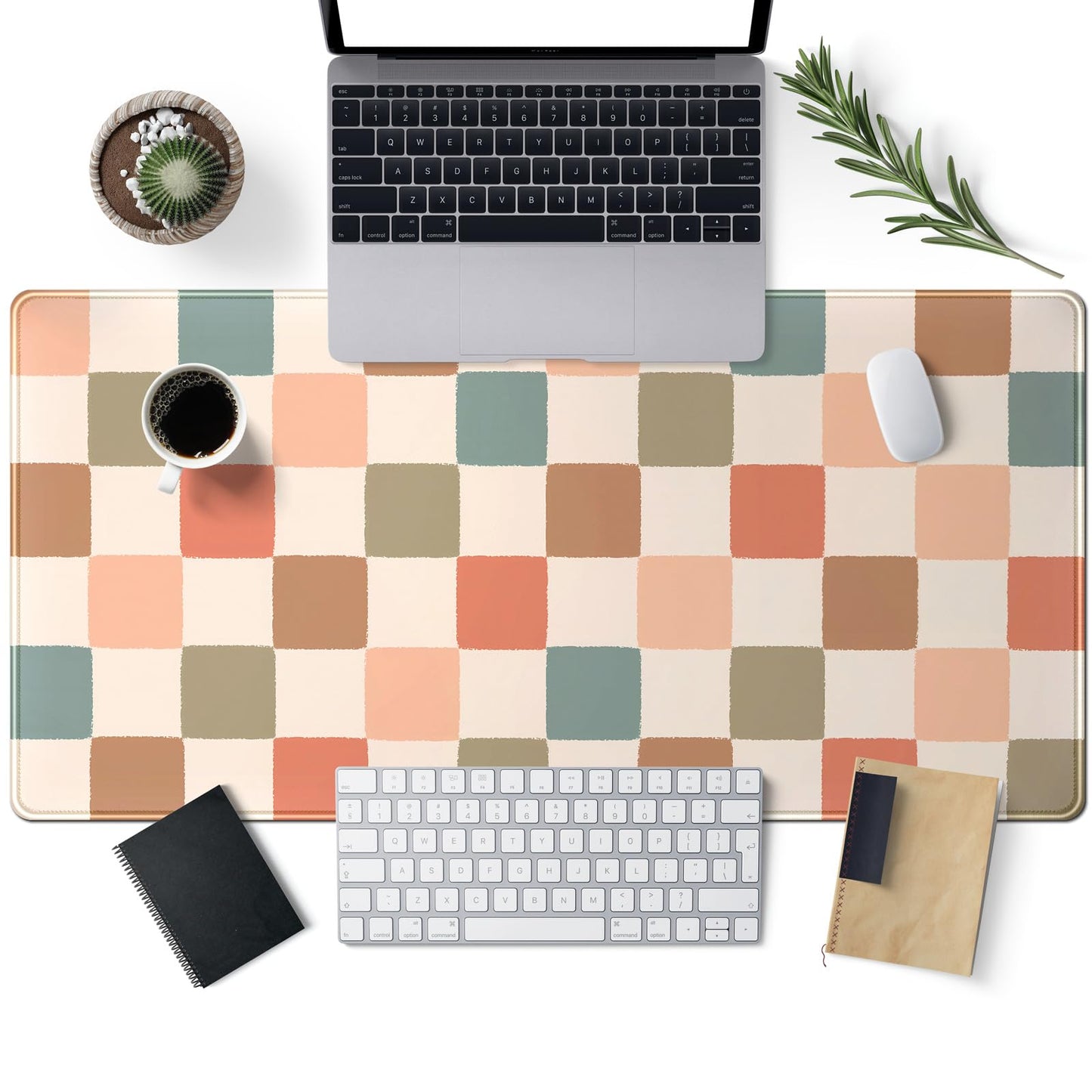 Boho Checker Desk Mat Beige Checkerboard Mouse Pad Large Aesthetic Desk Pad Extended Gaming