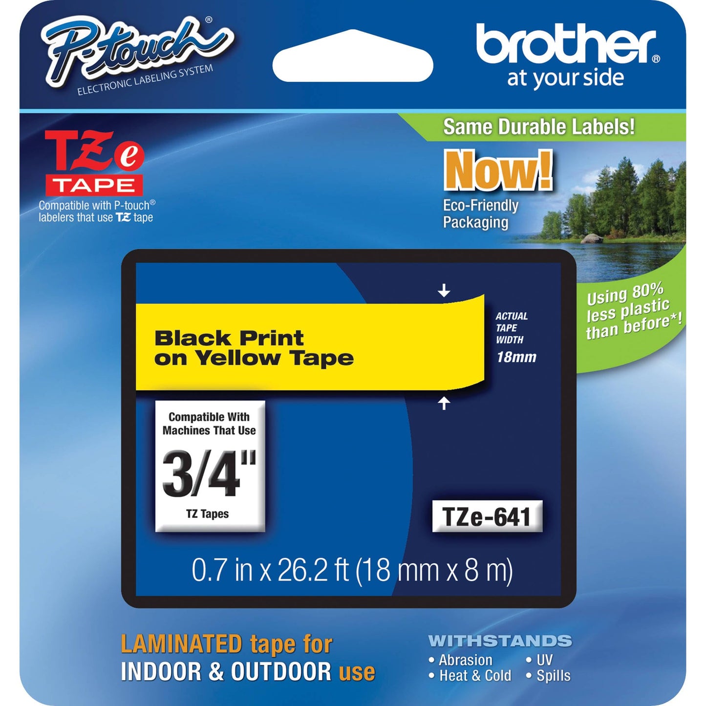 Brother Genuine P-Touch TZE-641 Tape, 3/4" (0.7") Standard Laminated P-Touch Tape, Black on Yellow